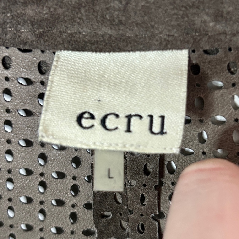 ECRU Brown Suede Perforated Button Down Overshirt Shacket Boho Western | Size L - Picture 2 of 16